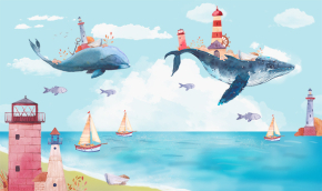 Картины Акварельные киты