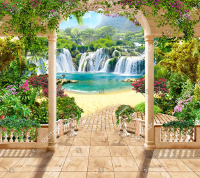 Фреска с видом на водопад