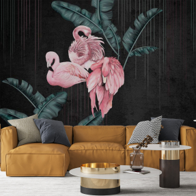 Фламинго на чёрном фоне