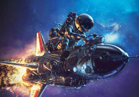 Космонавт на ракете