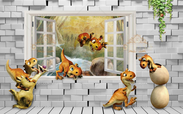 Динозавры в кирпичной стене