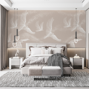 Бежевые птицы в стиле лайн арт