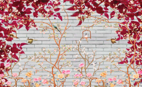 Деревья на кирпичной стене