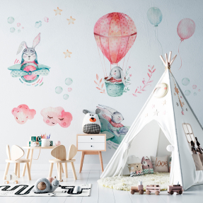 Стикер зайцы на шарах 180х120 см