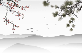 Цветущие деревья и птицы