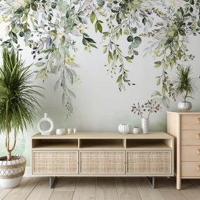 Свисающие зеленые листья на акварельном фоне