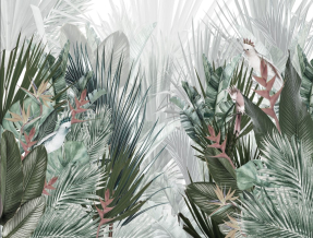 Листья с попугаями