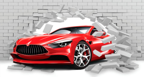 Машина в кирпичной стене