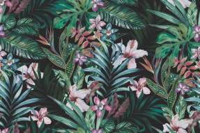 Тропические цветы и листья