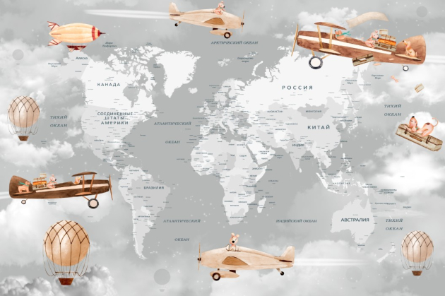 Карта мира с самолетами