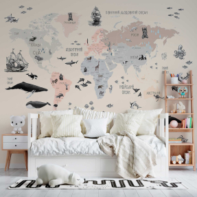 Карта мира с морскими жителями