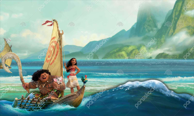 Моана і Мауї на човні
