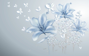 Голубые цветы и бабочки