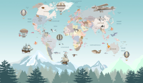 Карта мира на фоне гор