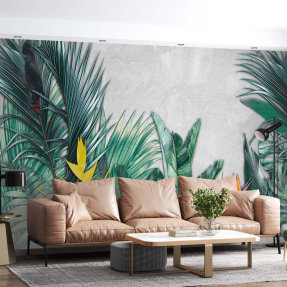 Листья с тропическими цветами