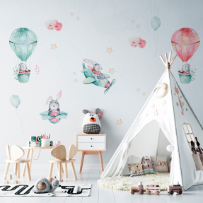 Стикер зайцы на шарах 120х40 см 