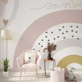 Розовая абстракция с радугой