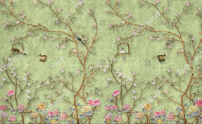 Восточный сад с птицами