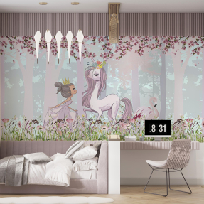 Принцесса с единорогом в лесу