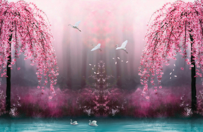 Лебеди и сакура