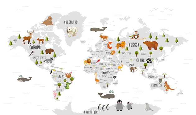 Карта мира со зверями