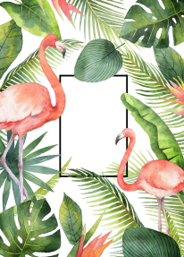 Фламинго в пальмовых листьях