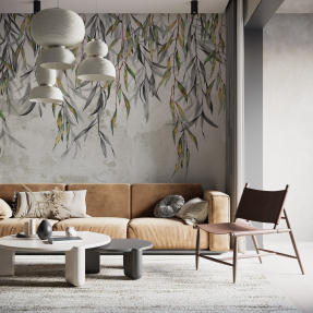 Звисаюче листя на бетонному фоні