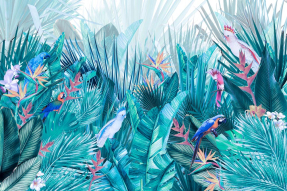 Птицы в тропических листьях