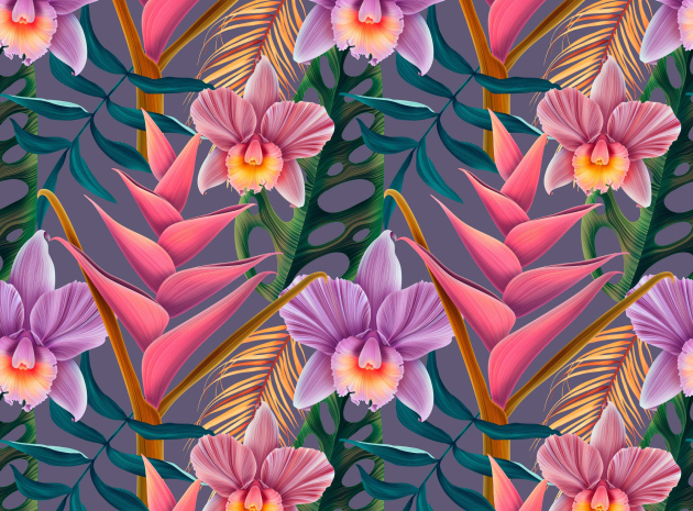 Экзотические орхидеи с листьями