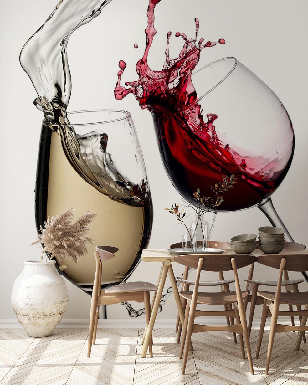 Фотообои бокалы с вином в интерьере кухни