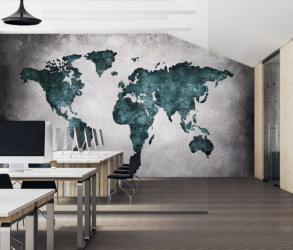 Фотошпалери карта світу в інтер'єрі офісу